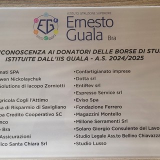 L'IIS “E. Guala” di Bra ringrazia i donatori delle borse di studio